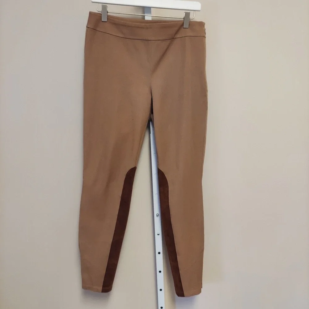 WHBM Tan Equestrian Riding Style Leggings Suede Patch Old Money  Preppy Academia